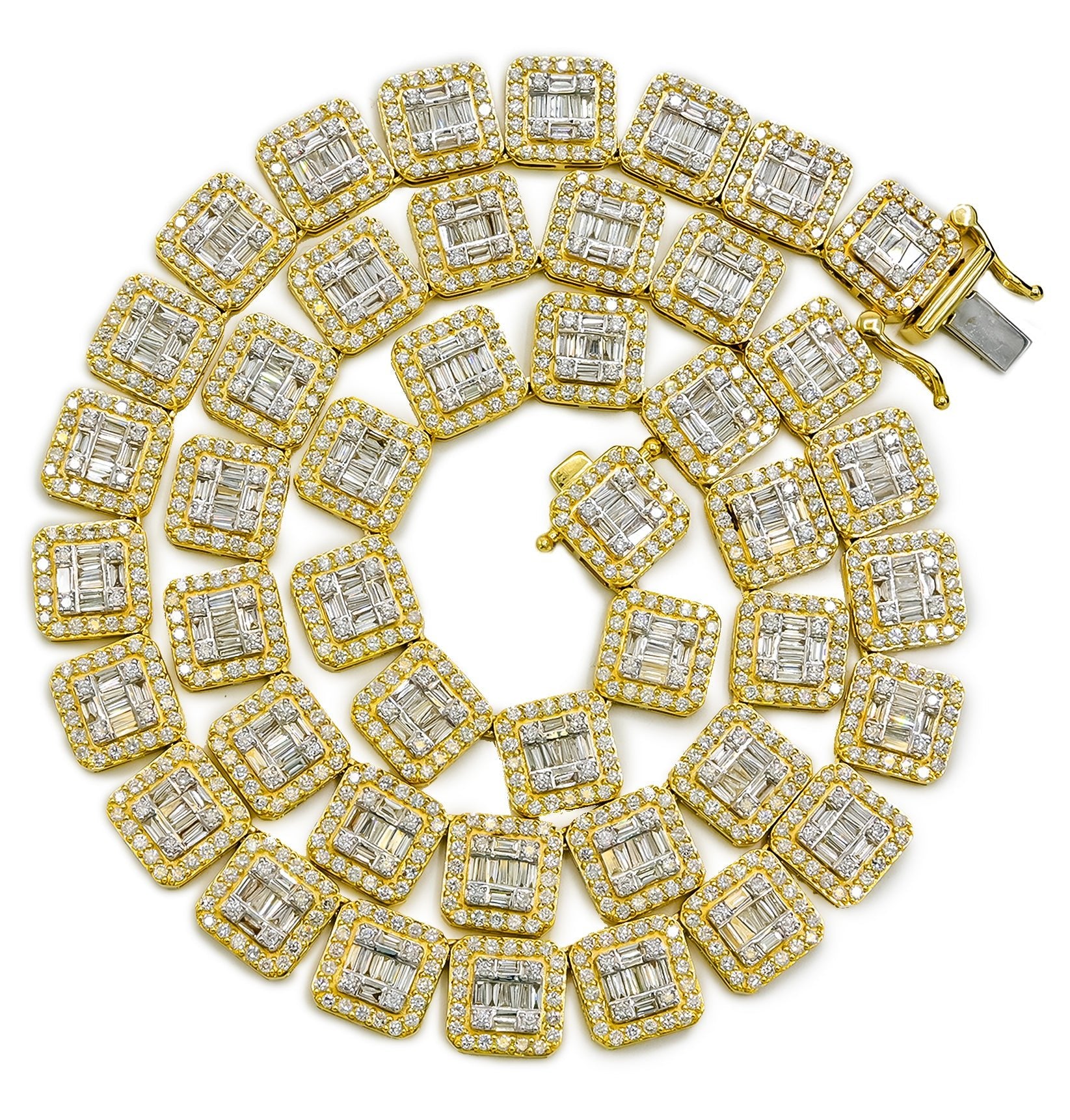 10KT Yellow Gold 21 CTW Natural Diamond VS Baguette Tennis Chain 21" Necklace - Elite Jewelers - Necklaces & Chains