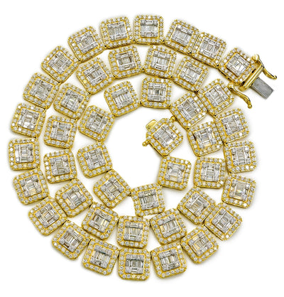 10KT Yellow Gold 21 CTW Natural Diamond VS Baguette Tennis Chain 21" Necklace - Elite Jewelers - Necklaces & Chains