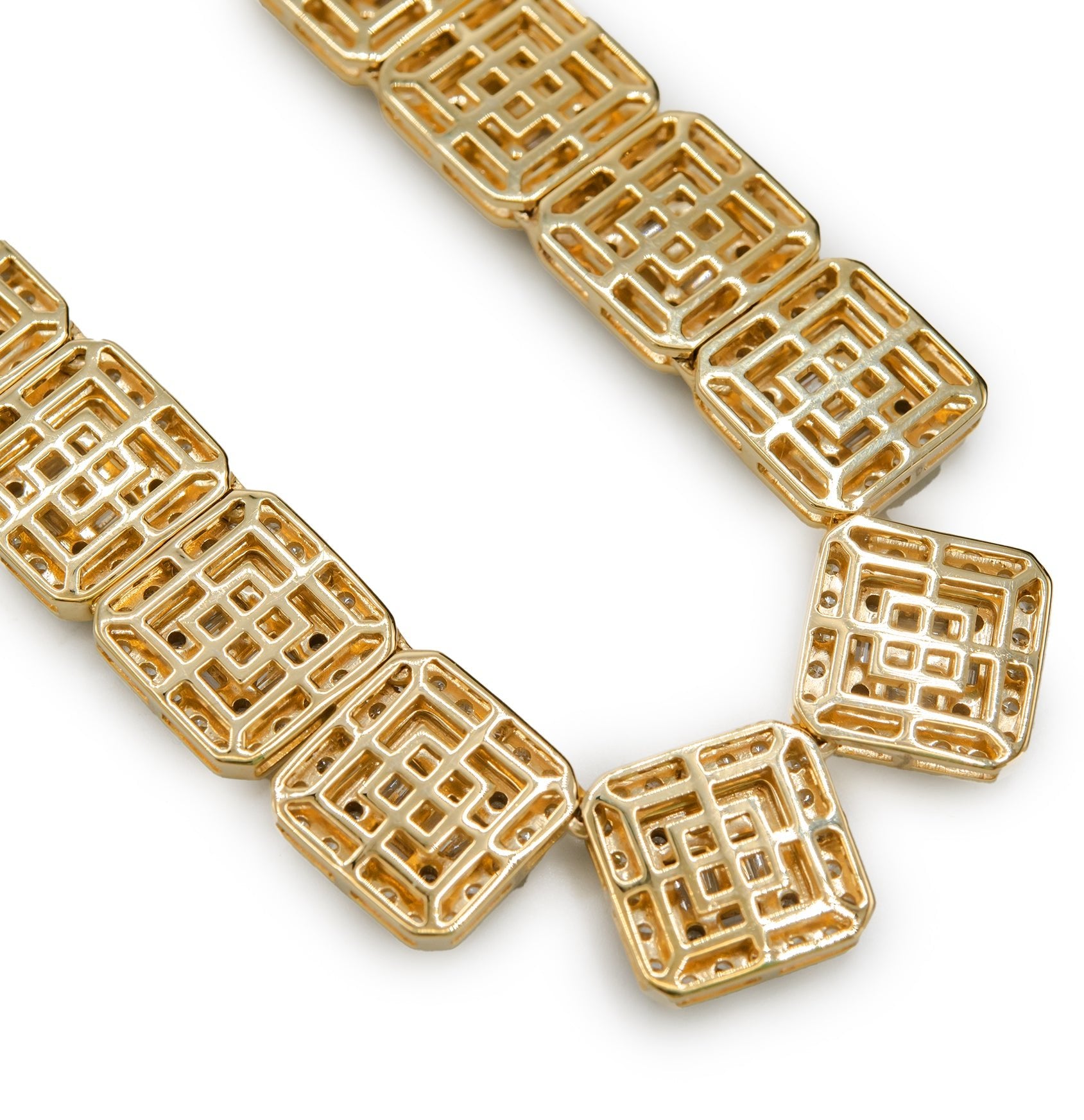 10KT Yellow Gold 21 CTW Natural Diamond VS Baguette Tennis Chain 21" Necklace - Elite Jewelers - Necklaces & Chains