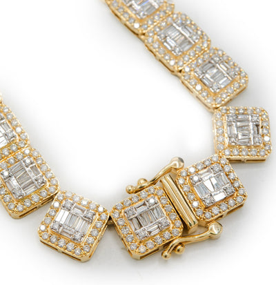 10KT Yellow Gold 21 CTW Natural Diamond VS Baguette Tennis Chain 21" Necklace - Elite Jewelers - Necklaces & Chains