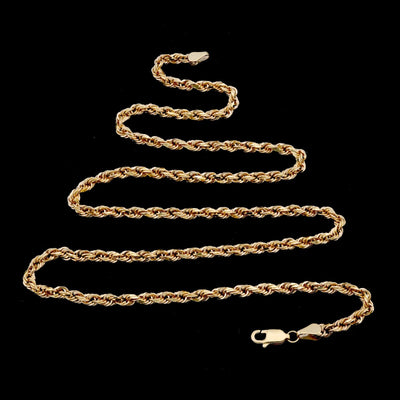 10kt Yellow Gold 3mm Rope Chain Men Women Necklace 20" Diamond Cuts approx 6g - Elite Jewelers - Necklaces & Chains