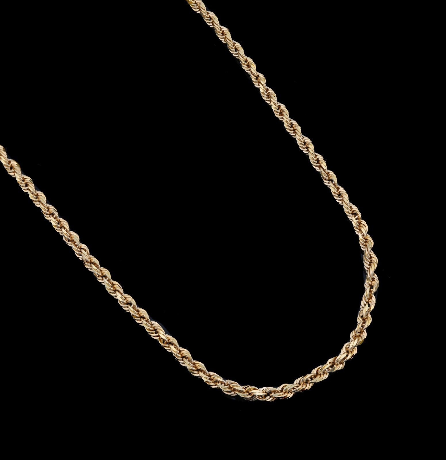 10kt Yellow Gold 3mm Rope Chain Men Women Necklace 20" Diamond Cuts approx 6g - Elite Jewelers - Necklaces & Chains
