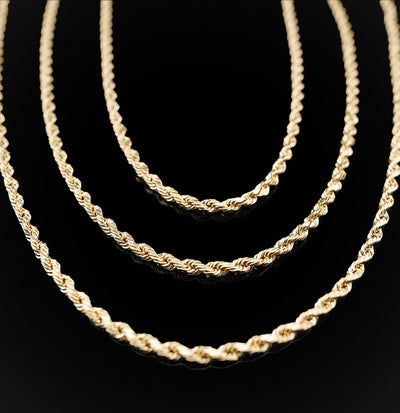 10KT Yellow Gold 4MM Rope Chain Men/Women Necklace 18 - 22 IN - Elite Jewelers - Necklaces & Chains