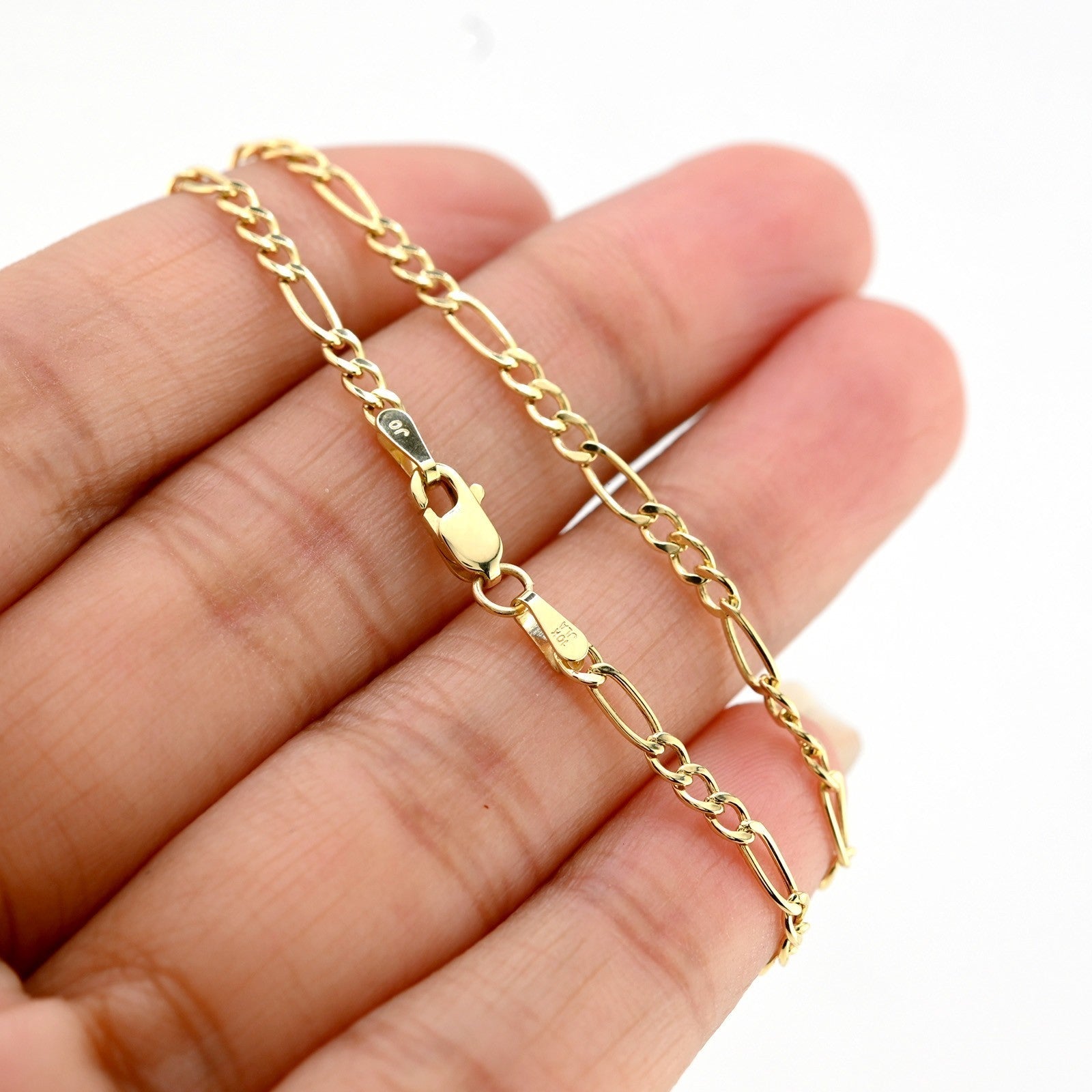 10kt Yellow Gold Figaro Link Bracelet 8'' Chain 2mm Women Men Necklace 1.2 g - Elite Jewelers - Bracelets