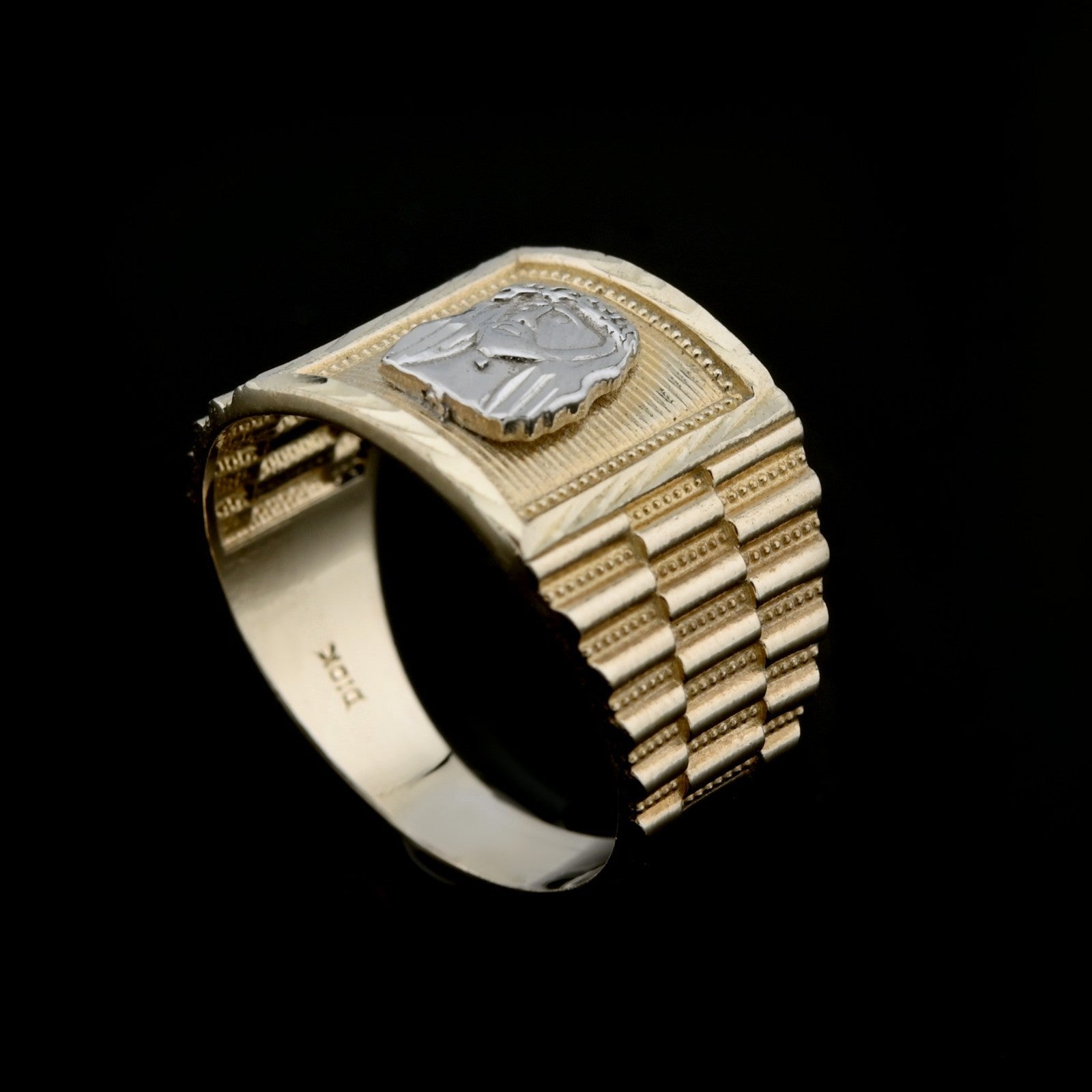 10kt Yellow Gold Jesus Head Square Ring Men Religious Two Tone Ring 4.5g - Elite Jewelers - Rings
