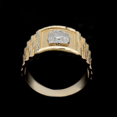 10kt Yellow Gold Jesus Head Square Ring Men Religious Two Tone Ring 4.5g - Elite Jewelers - Rings