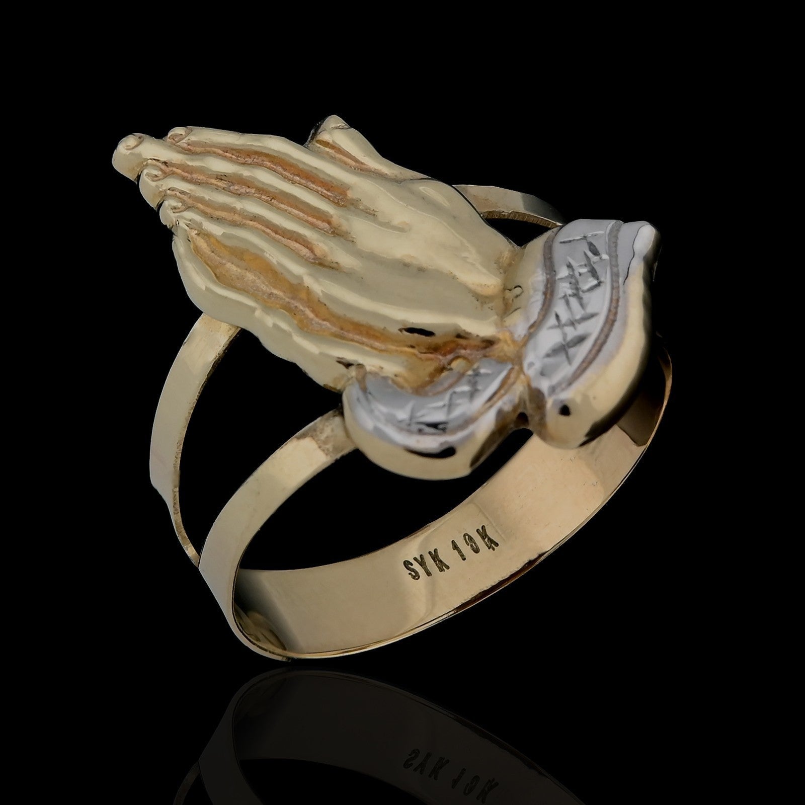 10kt Yellow Gold Praying Hand Ring Two Tone Religious Men Ring 2.3g size 8 - 14 - Elite Jewelers - Rings