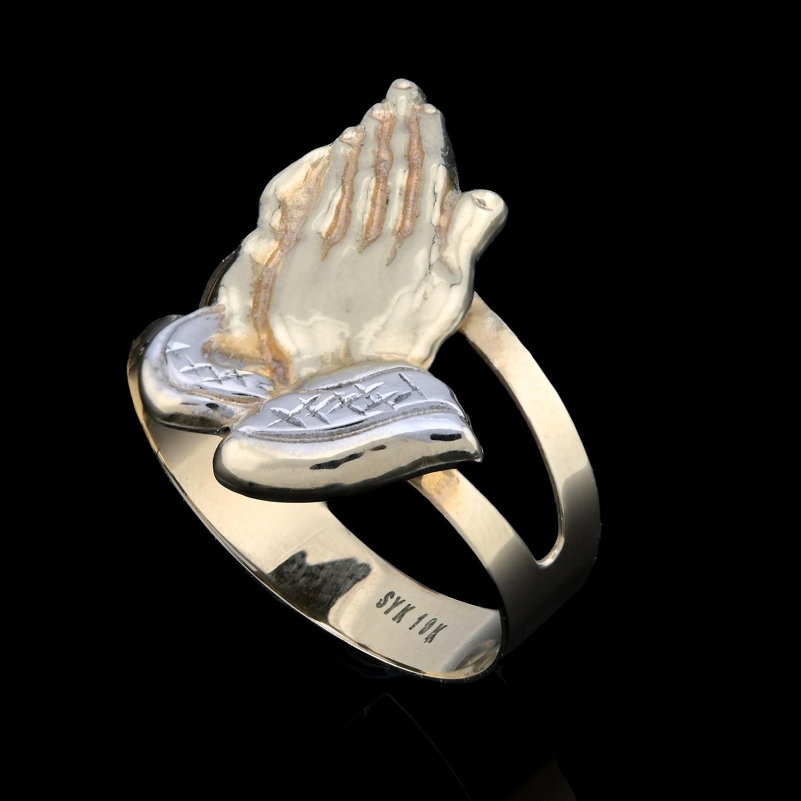 10kt Yellow Gold Praying Hand Ring Two Tone Religious Men Ring 2.3g size 8 - 14 - Elite Jewelers - Rings
