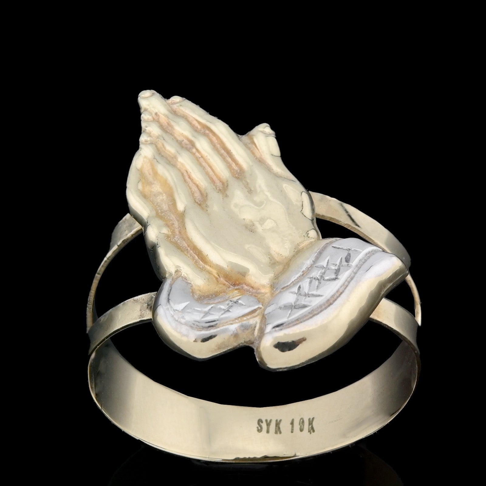 10kt Yellow Gold Praying Hand Ring Two Tone Religious Men Ring 2.3g size 8 - 14 - Elite Jewelers - Rings