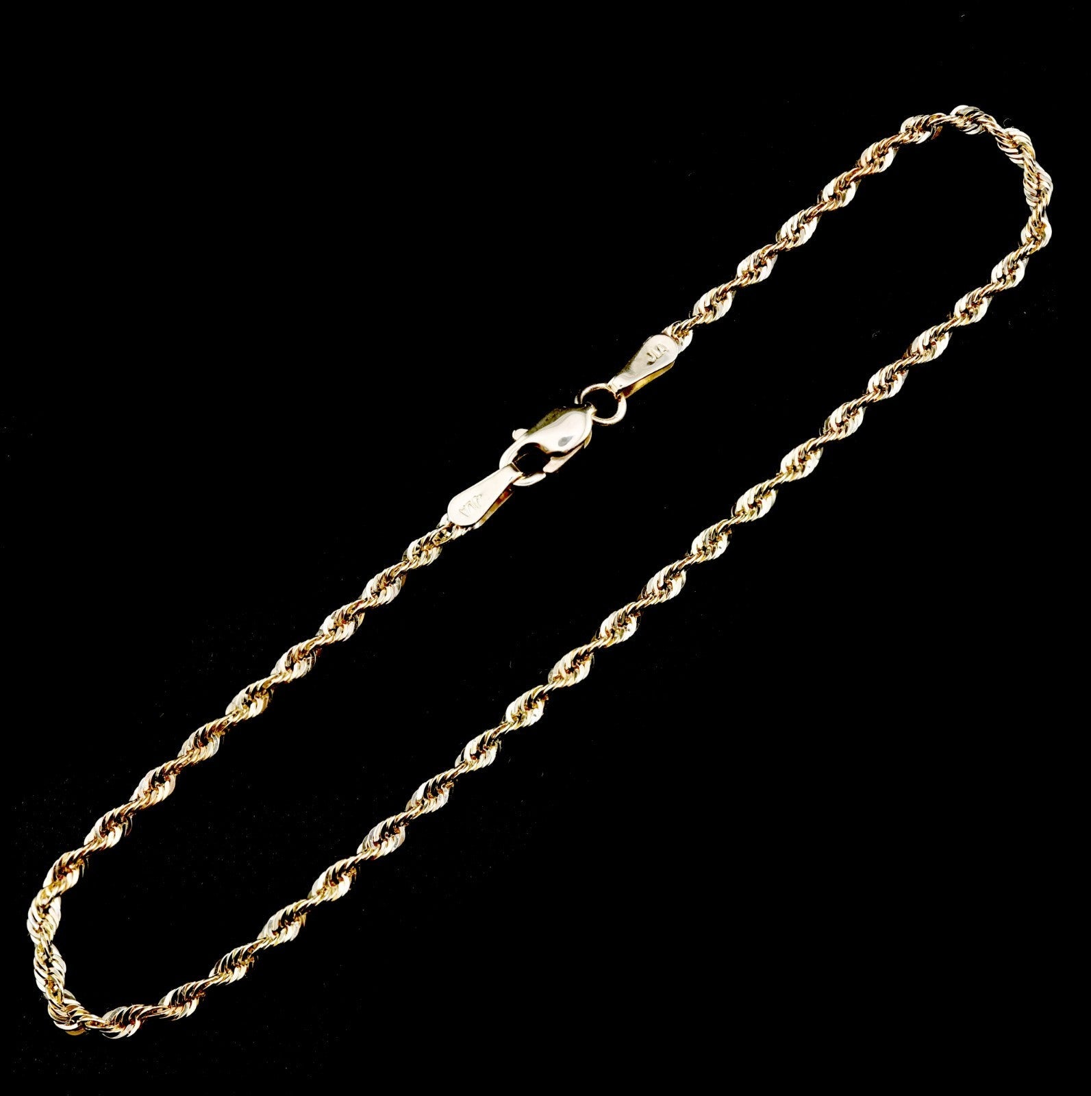 10kt Yellow Gold Rope Bracelet 4mm Chain Diamond Cut 8'' Women Men approx 2.8g - Elite Jewelers - Necklaces & Chains