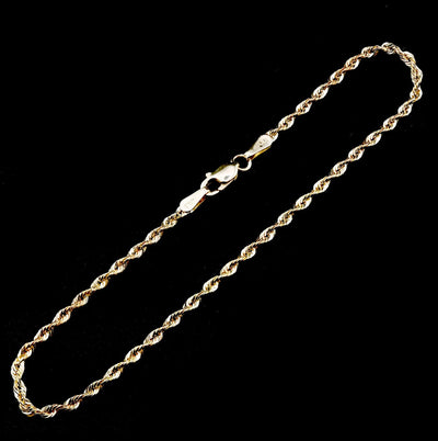 10kt Yellow Gold Rope Bracelet 4mm Chain Diamond Cut 8'' Women Men approx 2.8g - Elite Jewelers - Necklaces & Chains