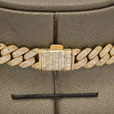 10MM 10k Yellow Gold 21In 19CTW Natural Baguette Diamond Cuban Link Chain 53.7g - Elite Jewelers - Necklaces & Chains