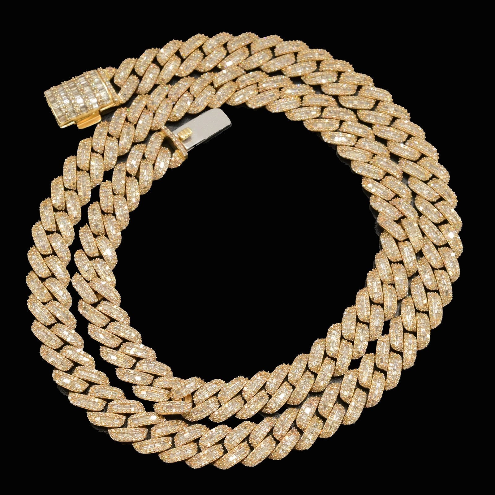 10MM 10k Yellow Gold 21In 19CTW Natural Baguette Diamond Cuban Link Chain 53.7g - Elite Jewelers - Necklaces & Chains