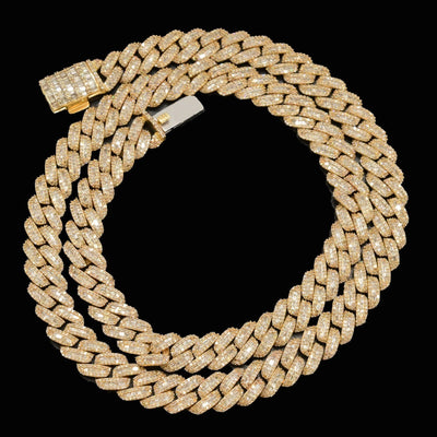 10MM 10k Yellow Gold 21In 19CTW Natural Baguette Diamond Cuban Link Chain 53.7g - Elite Jewelers - Necklaces & Chains