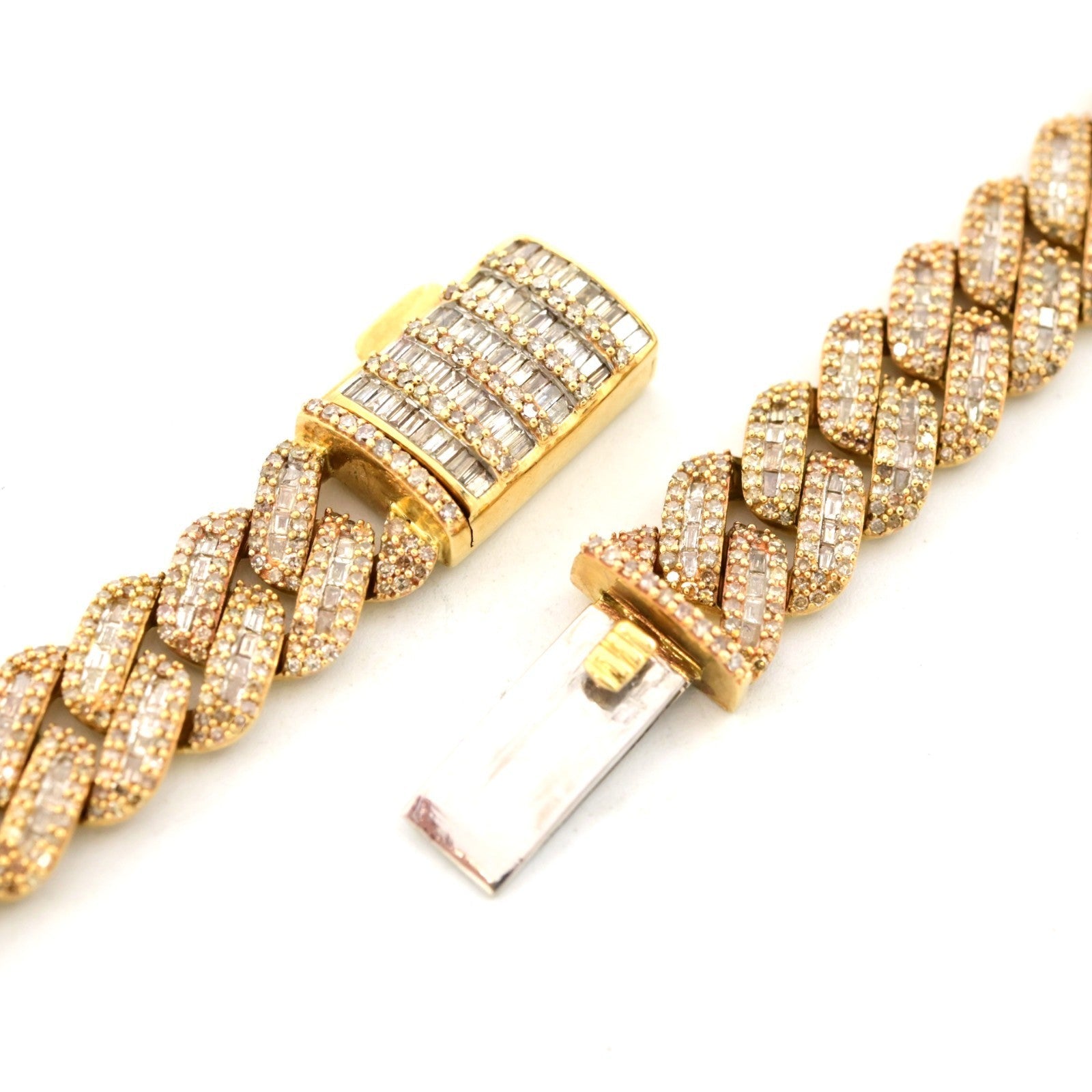 10MM 10k Yellow Gold 21In 19CTW Natural Baguette Diamond Cuban Link Chain 53.7g - Elite Jewelers - Necklaces & Chains
