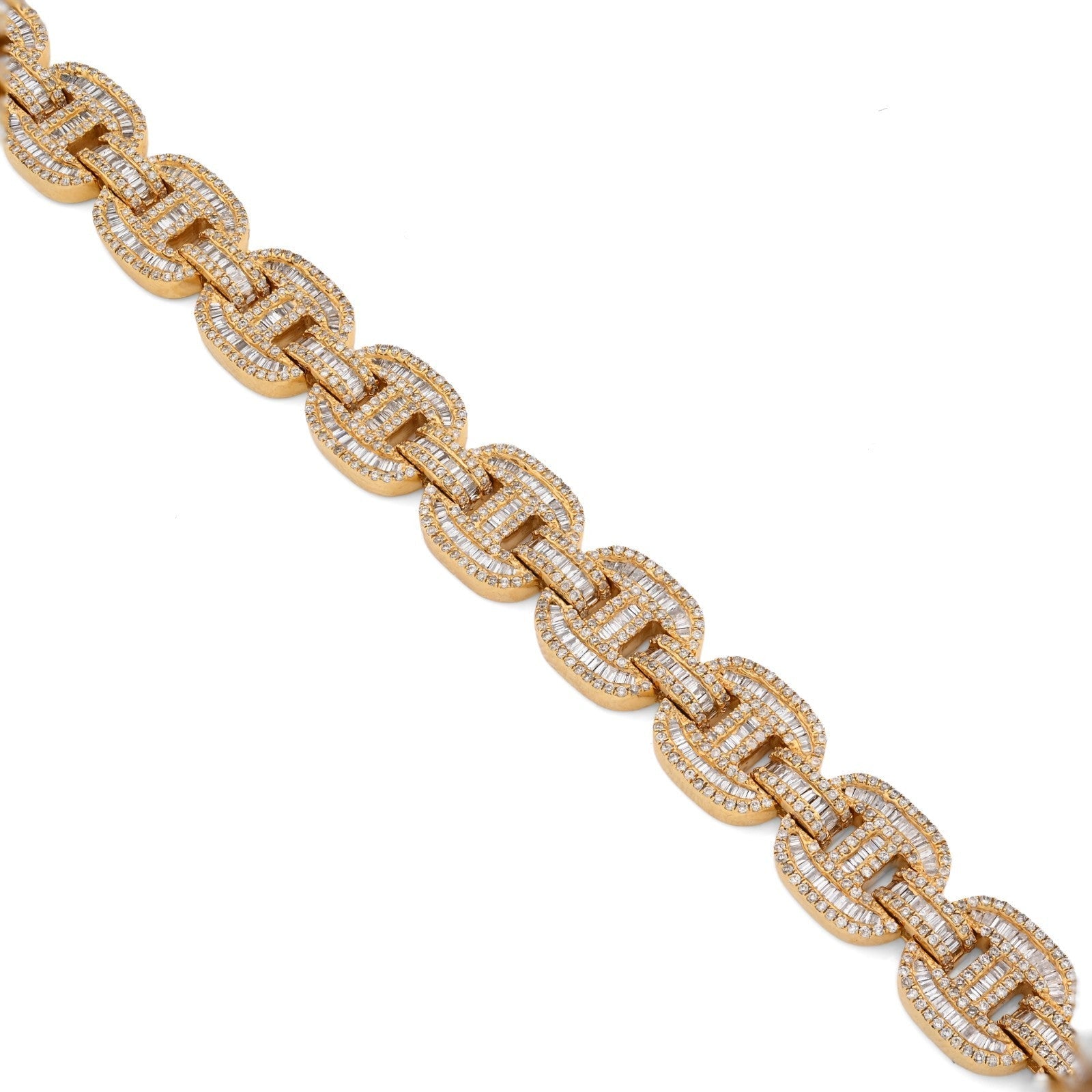 10MM 10k Yellow Gold 24.3gm 4.11CTW Pure Round/Baguette Diamond GG Link Bracelet - Elite Jewelers - Bracelets