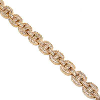 10MM 10k Yellow Gold 24.3gm 4.11CTW Pure Round/Baguette Diamond GG Link Bracelet - Elite Jewelers - Bracelets