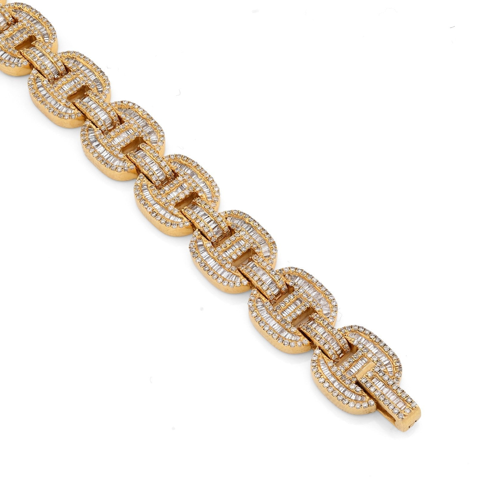 10MM 10k Yellow Gold 24.3gm 4.11CTW Pure Round/Baguette Diamond GG Link Bracelet - Elite Jewelers - Bracelets