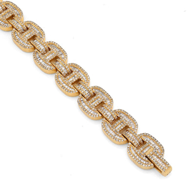 10MM 10k Yellow Gold 24.3gm 4.11CTW Pure Round/Baguette Diamond GG Link Bracelet - Elite Jewelers - Bracelets