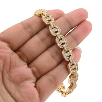 10MM 10k Yellow Gold 24.3gm 4.11CTW Pure Round/Baguette Diamond GG Link Bracelet - Elite Jewelers - Bracelets