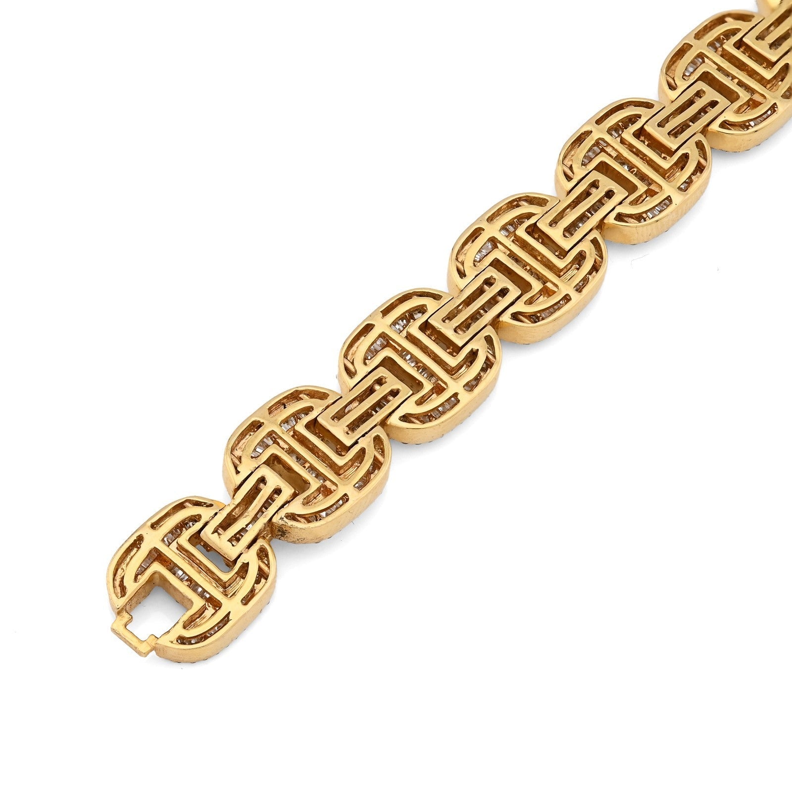 10MM 10k Yellow Gold 24.3gm 4.11CTW Pure Round/Baguette Diamond GG Link Bracelet - Elite Jewelers - Bracelets