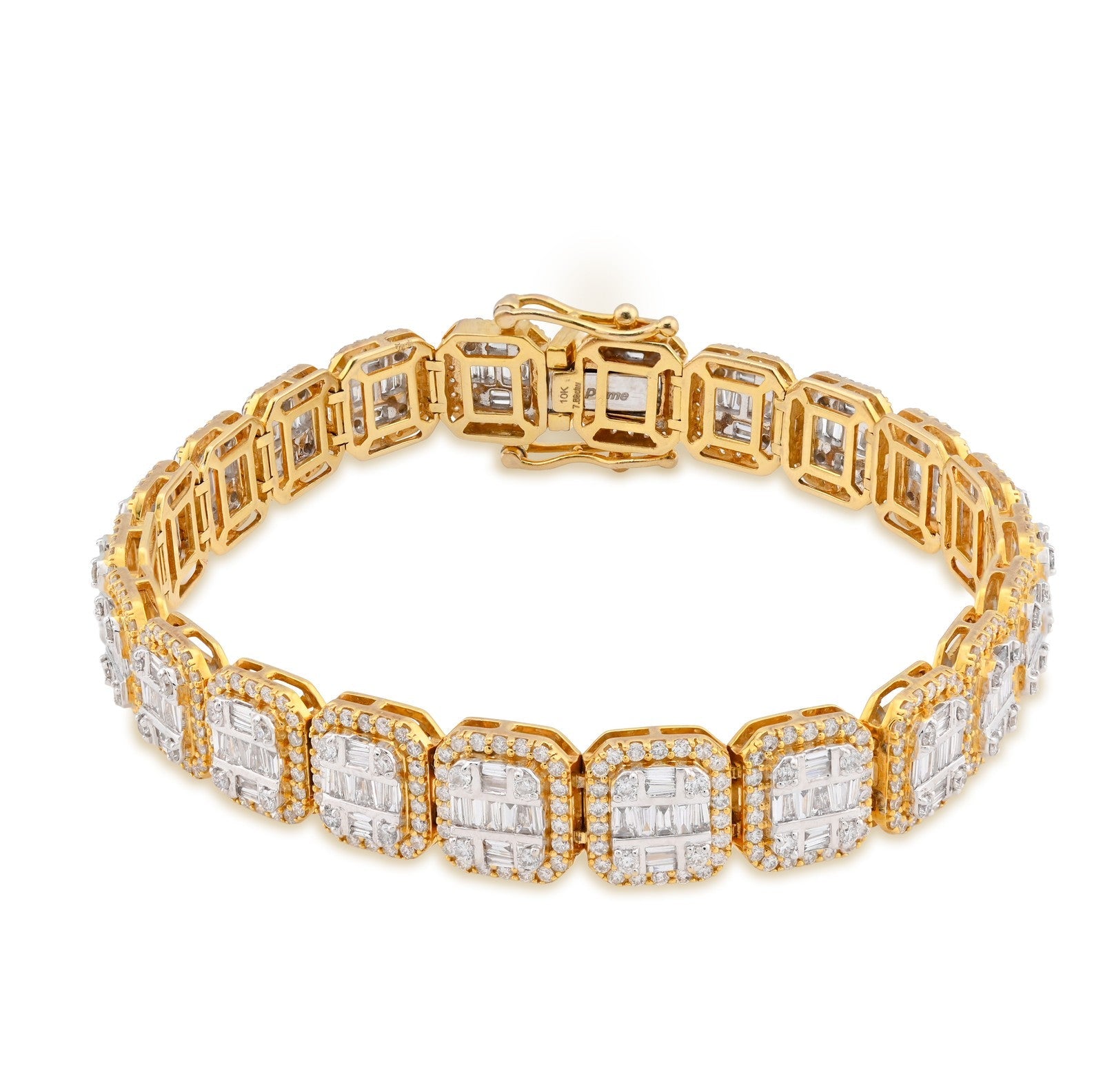 10MM 10k Yellow Gold 31.8gms 7.59CTW Pure Round/Baguette Diamond Tennis Bracelet - Elite Jewelers - Bracelets