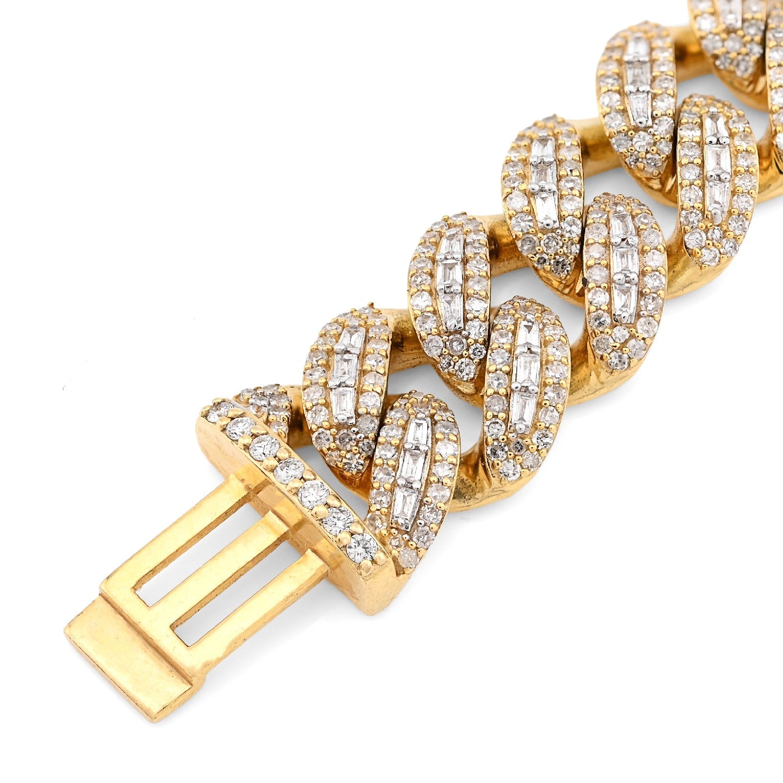 10MM 10k Yellow Gold 41.4g 5.47CTW Natural Round/Baguette Diamond Cuban Bracelet - Elite Jewelers - Bracelets