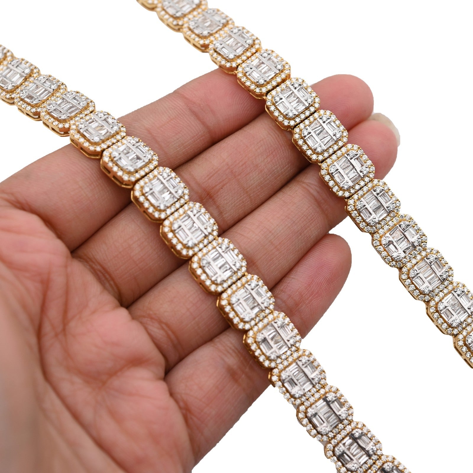 10MM 10k Yellow Gold 87.2gm 22.39CTW Natural Round/Baguette Diamond Tennis Chain - Elite Jewelers - Necklaces