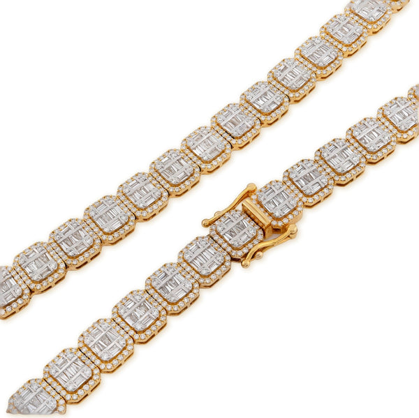 10MM 10k Yellow Gold 87.2gm 22.39CTW Natural Round/Baguette Diamond Tennis Chain - Elite Jewelers - Necklaces
