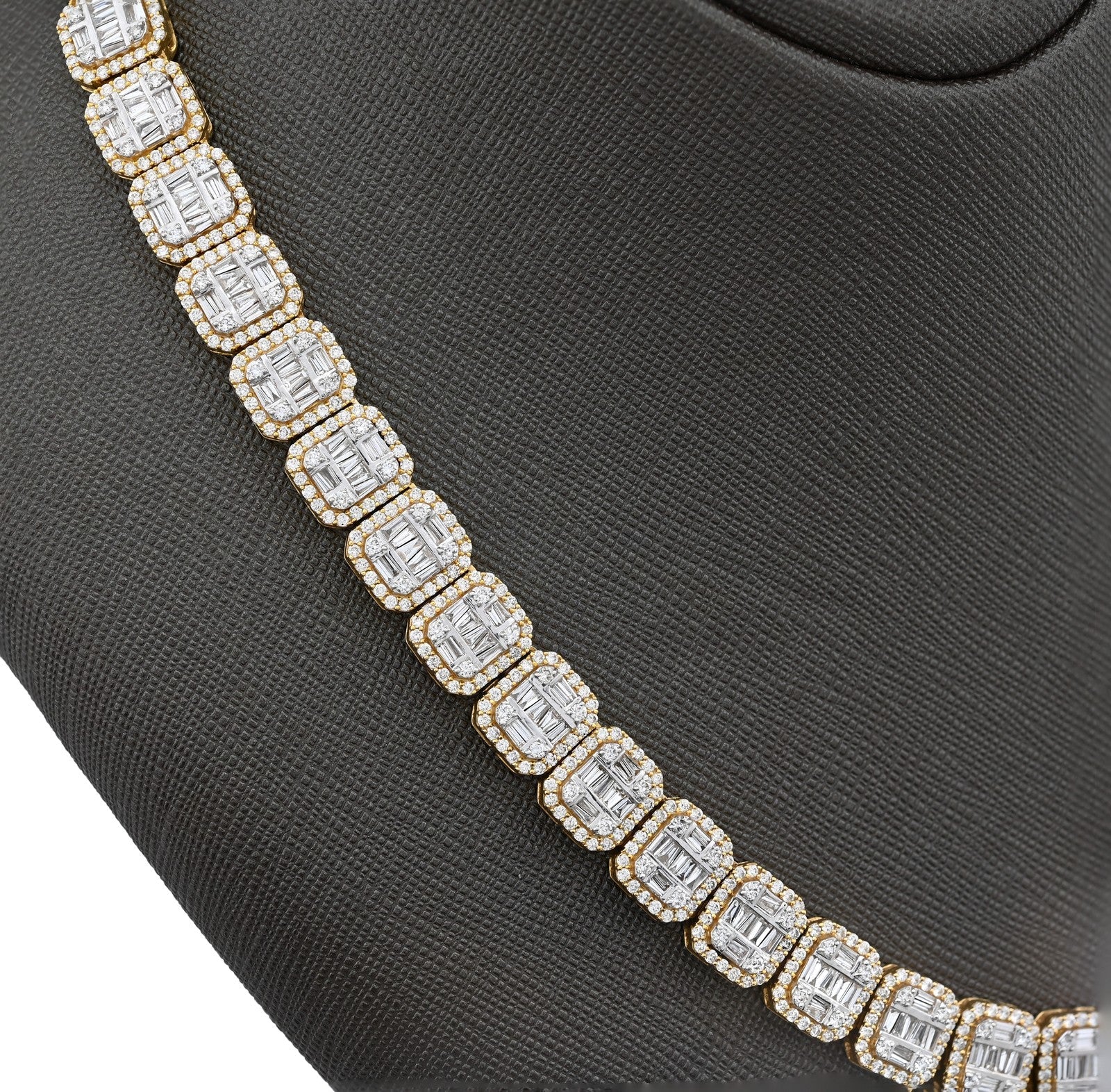 10MM 10k Yellow Gold 87.2gm 22.39CTW Natural Round/Baguette Diamond Tennis Chain - Elite Jewelers - Necklaces