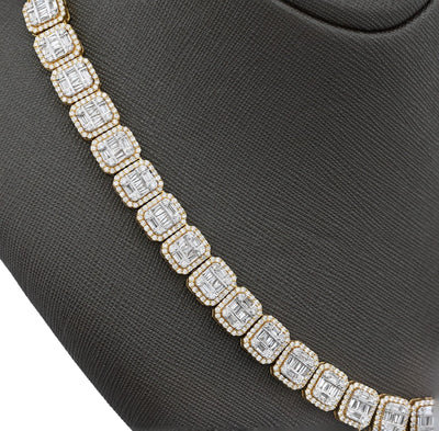 10MM 10k Yellow Gold 87.2gm 22.39CTW Natural Round/Baguette Diamond Tennis Chain - Elite Jewelers - Necklaces