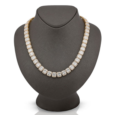 10MM 10k Yellow Gold 87.2gm 22.39CTW Natural Round/Baguette Diamond Tennis Chain - Elite Jewelers - Necklaces