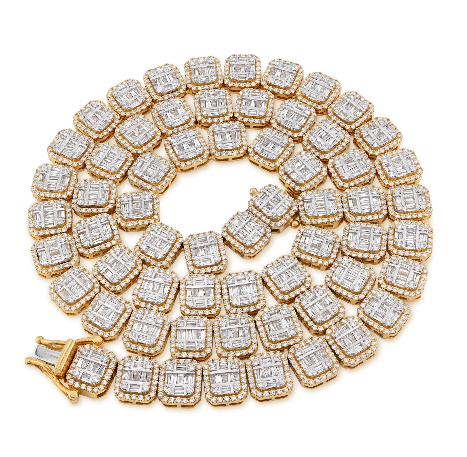 10MM 10k Yellow Gold 87.2gm 22.39CTW Natural Round/Baguette Diamond Tennis Chain - Elite Jewelers - Necklaces
