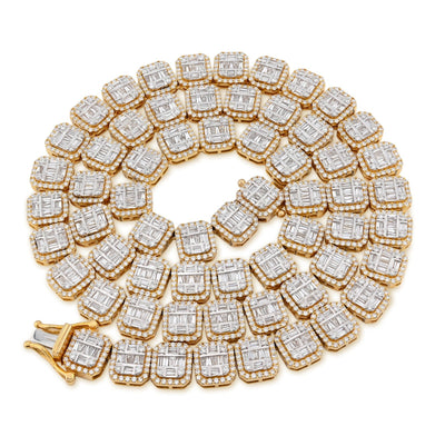 10MM 10k Yellow Gold 87.2gm 22.39CTW Natural Round/Baguette Diamond Tennis Chain - Elite Jewelers - Necklaces