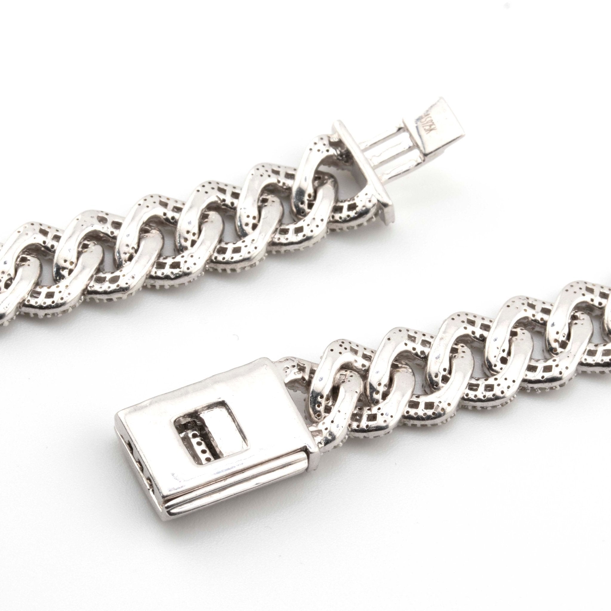 10mm Silver with Diamond Baguette Cuban Chain (18") - Elite Jewelers - Necklaces & Chains