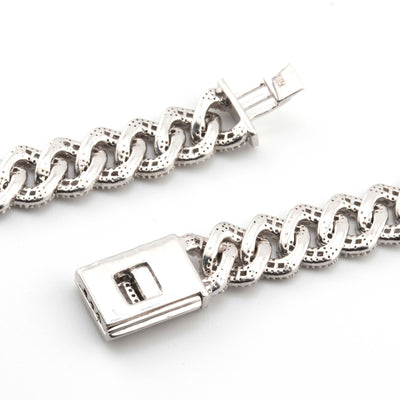 10mm Silver with Diamond Baguette Cuban Chain (18") - Elite Jewelers - Necklaces & Chains