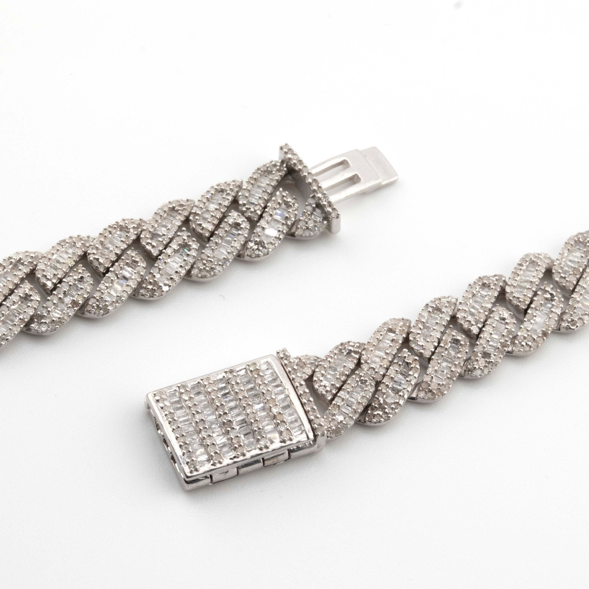 10mm Silver with Diamond Baguette Cuban Chain (18") - Elite Jewelers - Necklaces & Chains