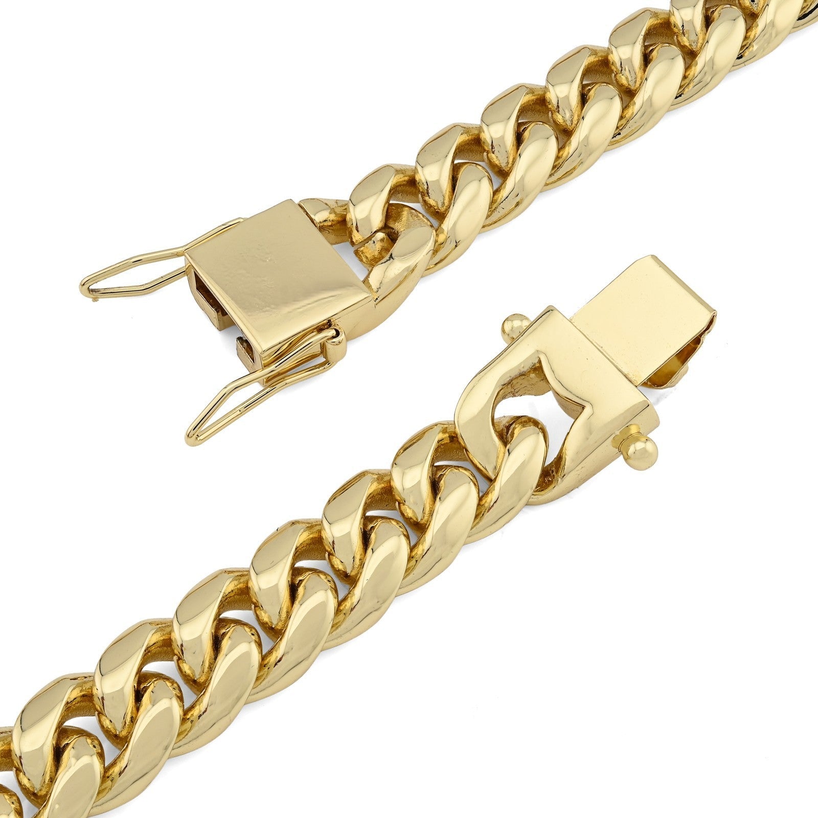 10MM Stainless Steel 14K Gold Plated 20 Inch Cuban Link Chain 104.4gms Mens Necklace - Elite Jewelers - Necklaces & Chains