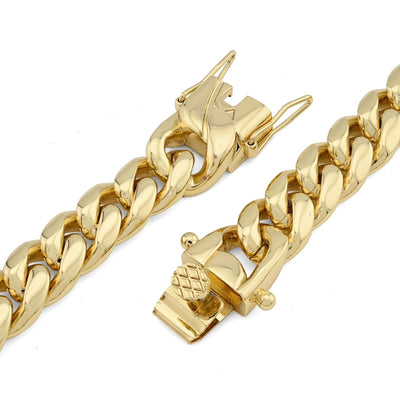 10MM Stainless Steel 14K Gold Plated 20 Inch Cuban Link Chain 104.4gms Mens Necklace - Elite Jewelers - Necklaces & Chains