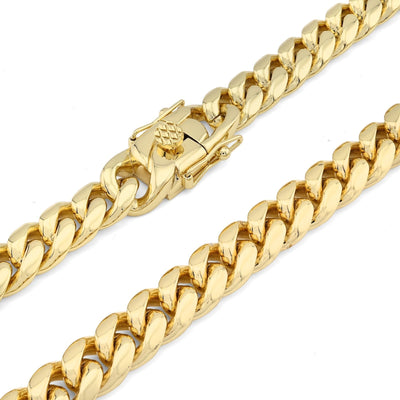 10MM Stainless Steel 14K Gold Plated 20 Inch Cuban Link Chain 104.4gms Mens Necklace - Elite Jewelers - Necklaces & Chains