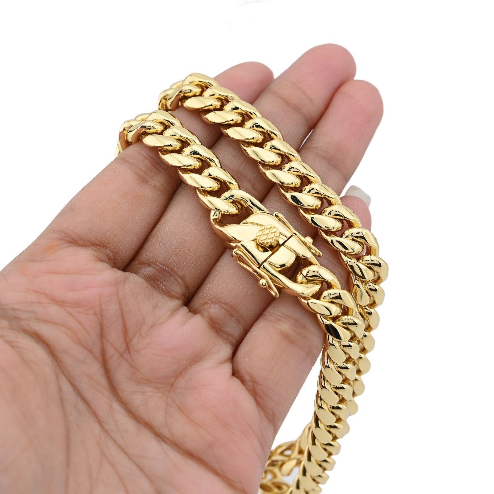 10MM Stainless Steel 14K Gold Plated 20 Inch Cuban Link Chain 104.4gms Mens Necklace - Elite Jewelers - Necklaces & Chains
