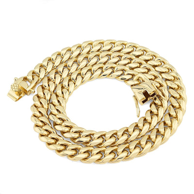 10MM Stainless Steel 14K Gold Plated 20 Inch Cuban Link Chain 104.4gms Mens Necklace - Elite Jewelers - Necklaces & Chains