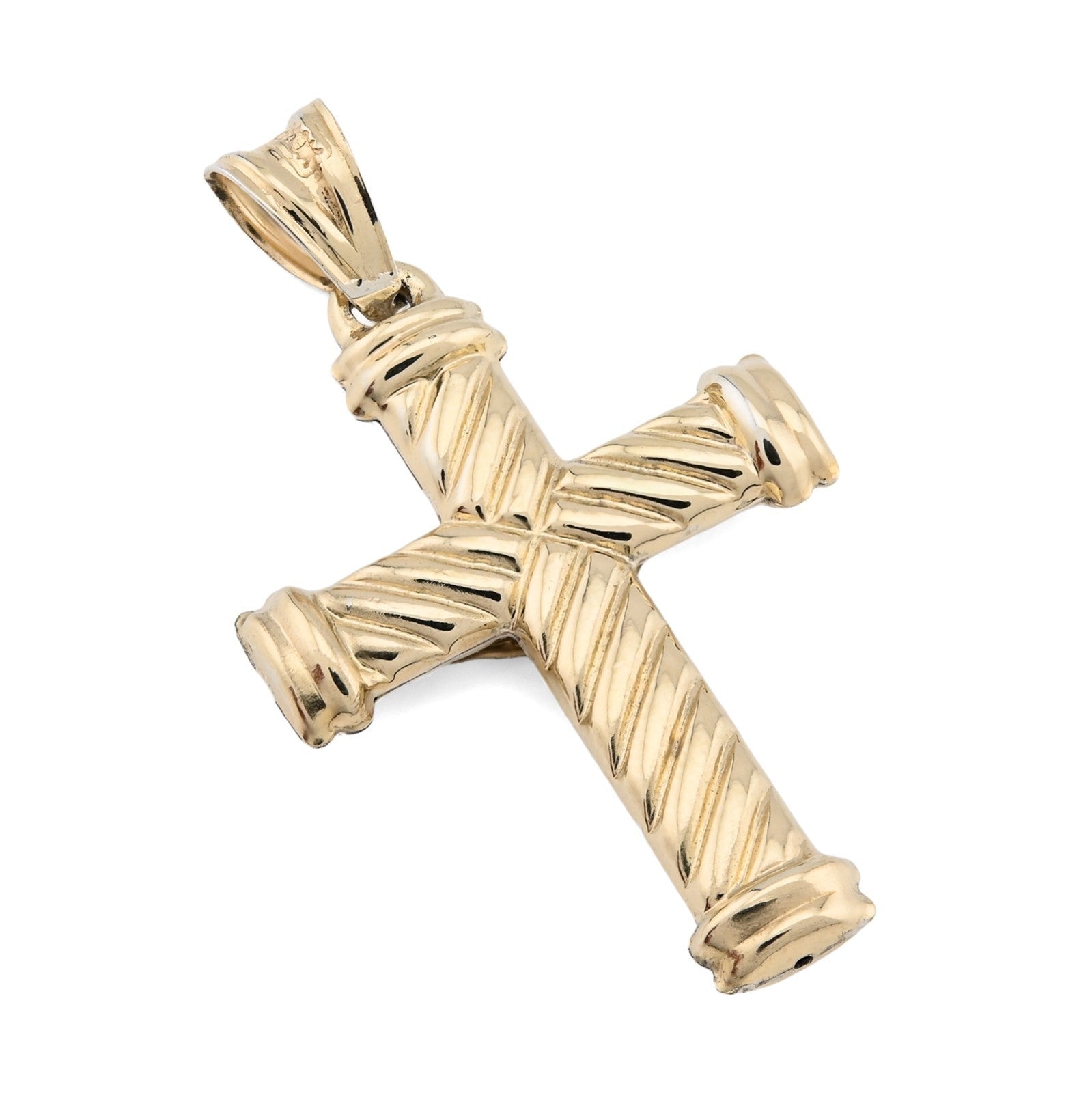 1/10th 10k Gold Bonded 925 2Tone Textured Tube Cross Crucifix Pendant 1.3g Charm - Elite Jewelers - Charms & Pendants