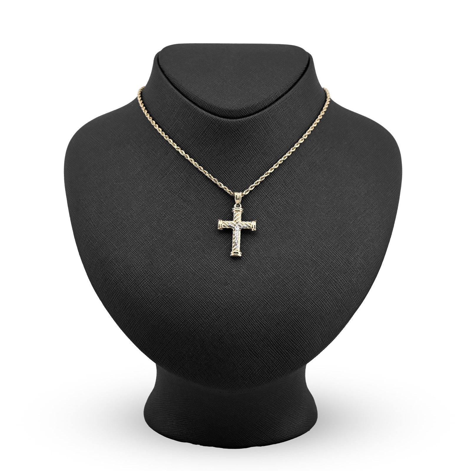 1/10th 10k Gold Bonded 925 2Tone Textured Tube Cross Crucifix Pendant 1.3g Charm - Elite Jewelers - Charms & Pendants