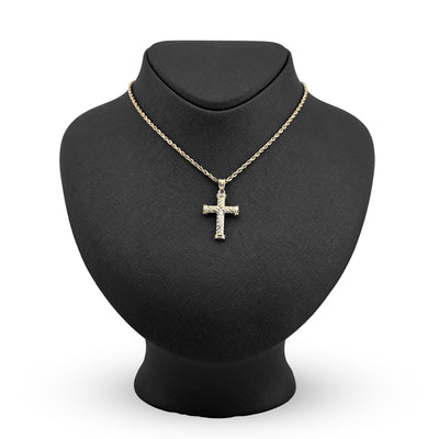1/10th 10k Gold Bonded 925 2Tone Textured Tube Cross Crucifix Pendant 1.3g Charm - Elite Jewelers - Charms & Pendants