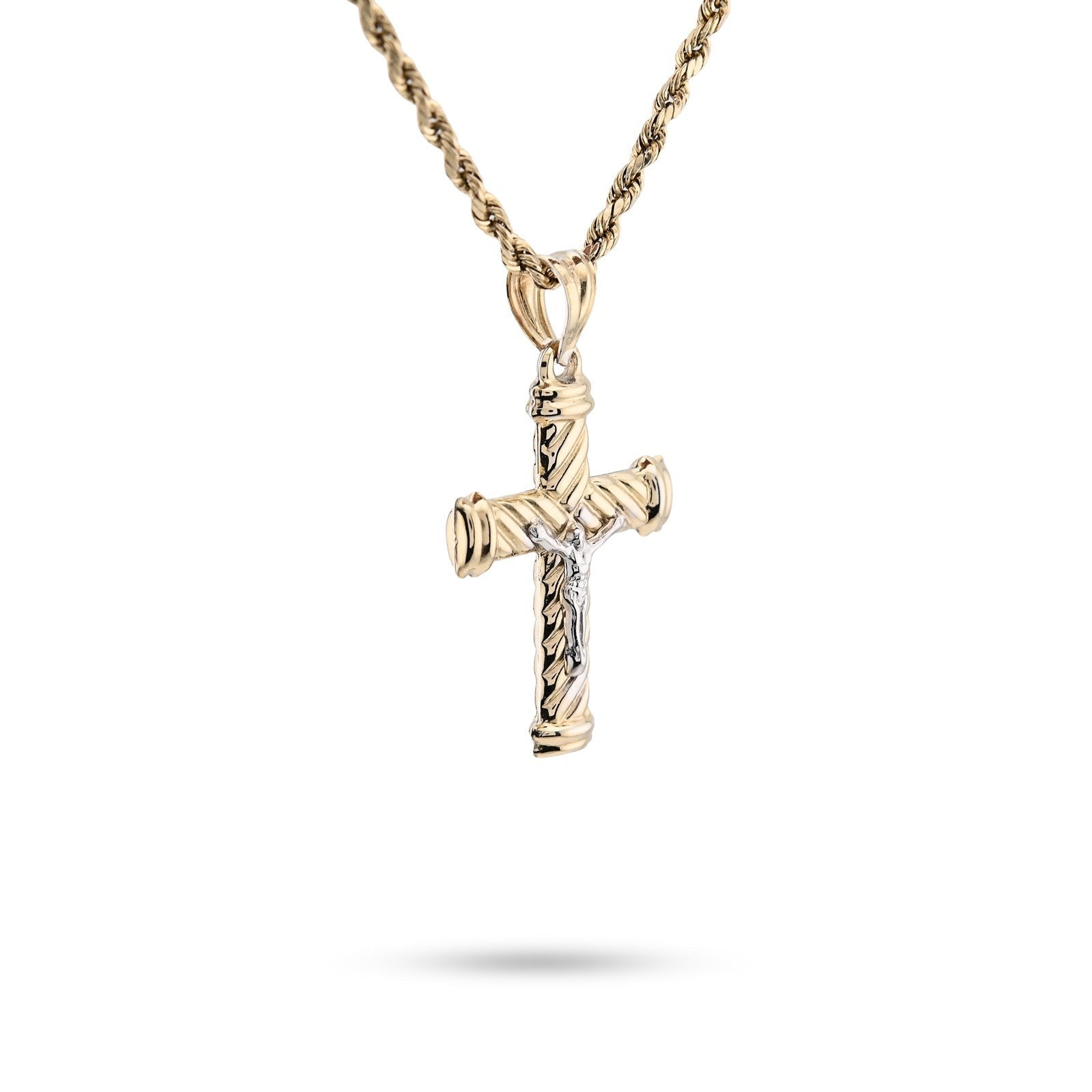 1/10th 10k Gold Bonded 925 2Tone Textured Tube Cross Crucifix Pendant 1.3g Charm - Elite Jewelers - Charms & Pendants