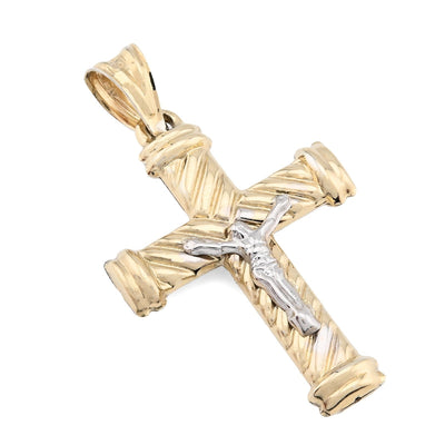 1/10th 10k Gold Bonded 925 2Tone Textured Tube Cross Crucifix Pendant 1.3g Charm - Elite Jewelers - Charms & Pendants