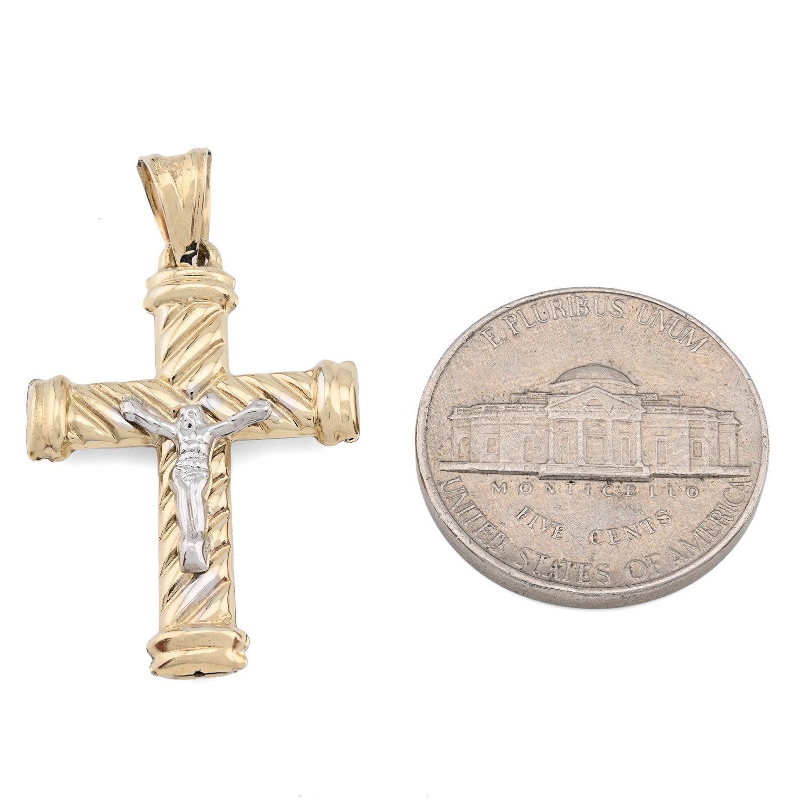 1/10th 10k Gold Bonded 925 2Tone Textured Tube Cross Crucifix Pendant 1.3g Charm - Elite Jewelers - Charms & Pendants
