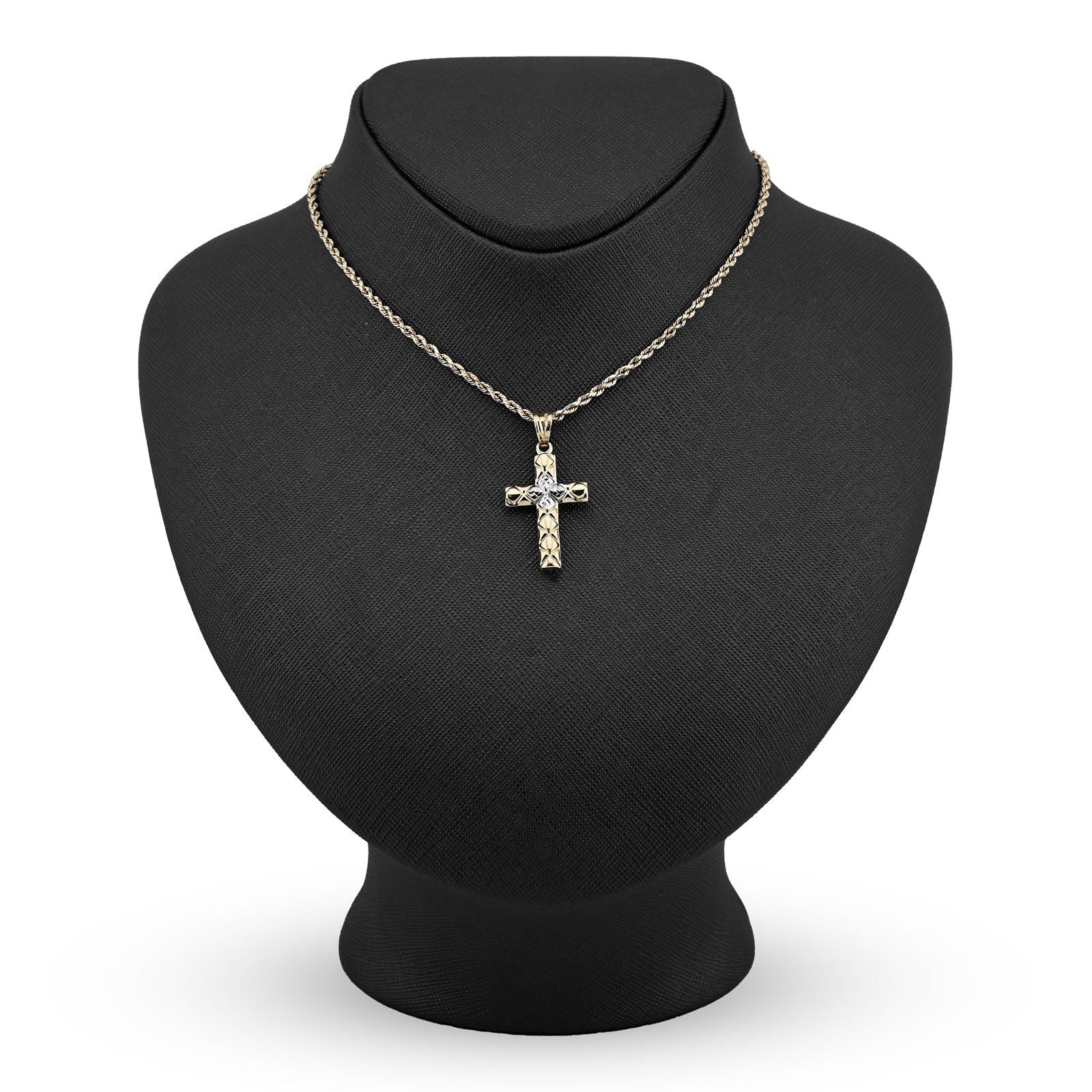 1/10th 10k Gold Bonded 925 Diamond Cut Tube Cross Pendant Two Tone 1.1g Charm - Elite Jewelers - Charms & Pendants