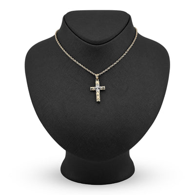 1/10th 10k Gold Bonded 925 Diamond Cut Tube Cross Pendant Two Tone 1.1g Charm - Elite Jewelers - Charms & Pendants